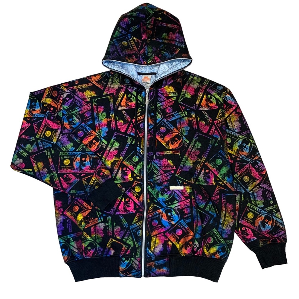 RARE vintage JOHNNY BLAZE rainbow benjamins full zip hoodie